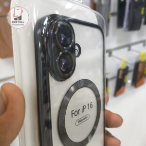 قاب گوشی iPhone 16 آیفون شفاف Liquid Silicone اورجینال مگ سیف محافظ لنز دار مشکی